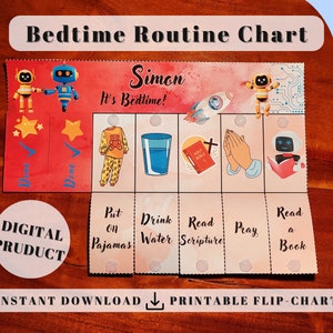 Robot Toddler Bedtime Routine Flip Chart (Pray), parenting hack | build a routine, chart toddler kids adhd educational activities, Christian