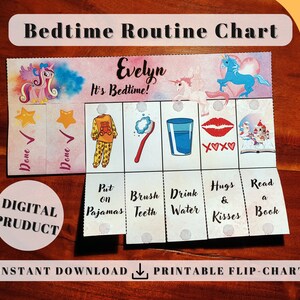 Pony Bedtime Chore Chart for Kids (Standard), printable kids routine cards for kids chart toddler kids educational activities autism planner