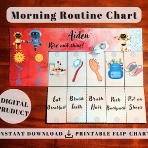Robot Morning Routine Chart, Printable Folding chore Chart for kids daily ready before school checklist toddler visual routine daycare adhd