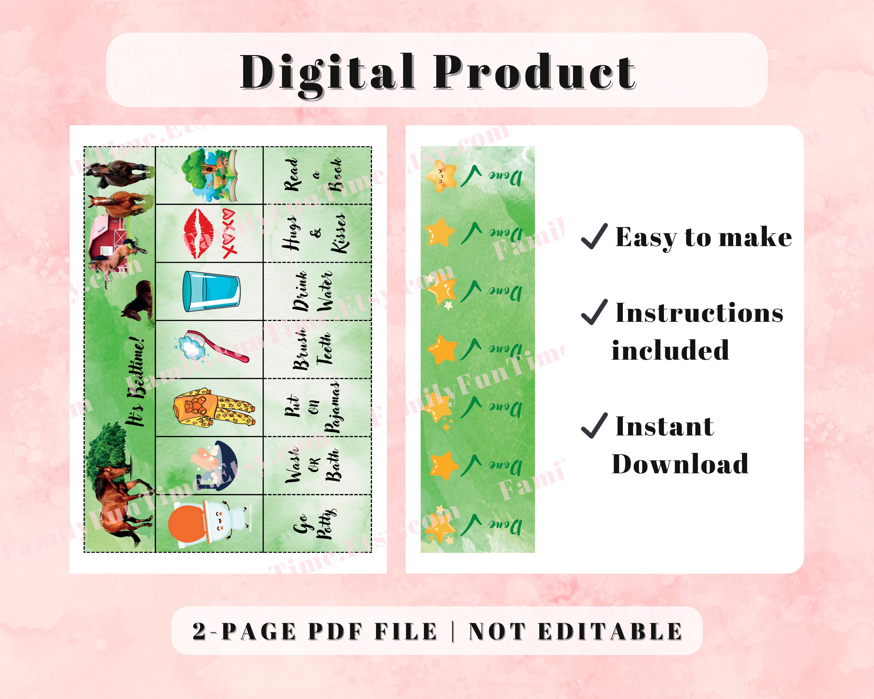 Horses Bedtime Chore Chart for Kids (standard) Printable Kids Routine ...