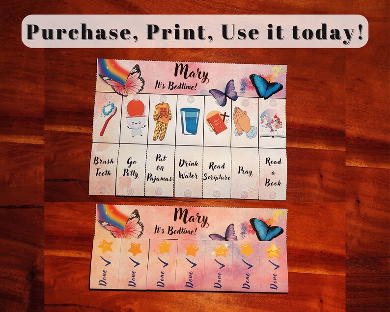 Butterfly Toddler Bedtime Routine Flip Chart (pray), Parenting Hack ...