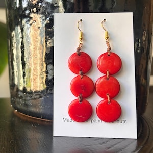 Red Statement Tagua Earrings – Boho Chic, Lightweight & Hypoallergenic Sustainable Jewelry