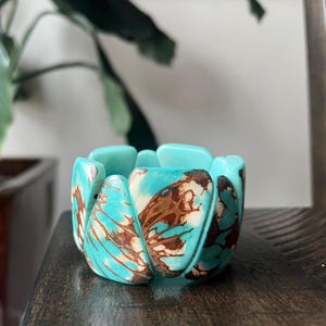 Handmade Sky Blue Statement Bangle – Chunky Boho Bracelet