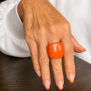 Orange Tagua Nut Statement Ring – Chunky Bold Ring, Handmade Sustainable Jewelry