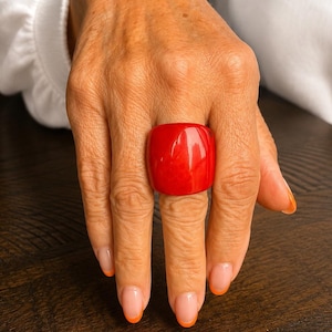 Red Bold Elegant Tagua Ring | Handmade Statement Chunky Ring