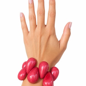 Handmade Chunky Tagua Bangle – Bold Red Statement Bracelet (Sustainable Boho Jewelry)