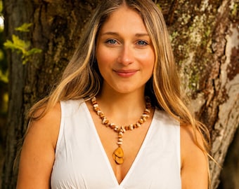 Handmade Tagua Nut Pendant Necklace – Boho Statement Jewelry, Eco-Friendly Gift