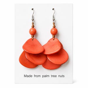 Coral Statement Tagua Earrings – Boho Chic, Lightweight & Hypoallergenic Sustainable Jewelry