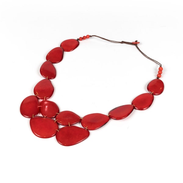 Red Tagua necklace, Big bold chunky necklace, Necklace, bohemian style, Handmade, Sustainable jewelry, Organic, boho chic style