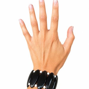 Handmade Black Tagua Bangle – Chunky Boho Statement Bracelet (Gift for Her)