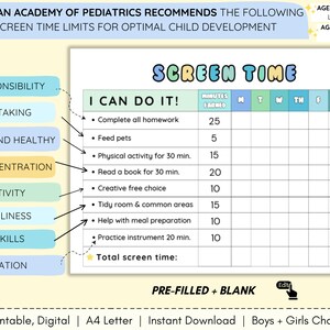 Earn Screen Time | Screen Time Chart | Kids screen time | Screen Time Tracker | Editable behavior chart | Colorful chore chart | Kids chart