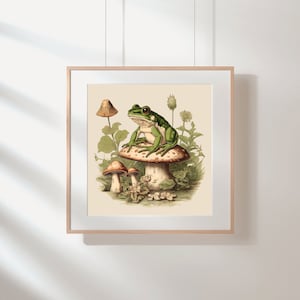 Mushroom & Frog vintage illustration, Vintage Frog Illustration, Vintage Frog print, Trendy Mushroom Prints, Cute Mushroom Poster, PNG, JPEG