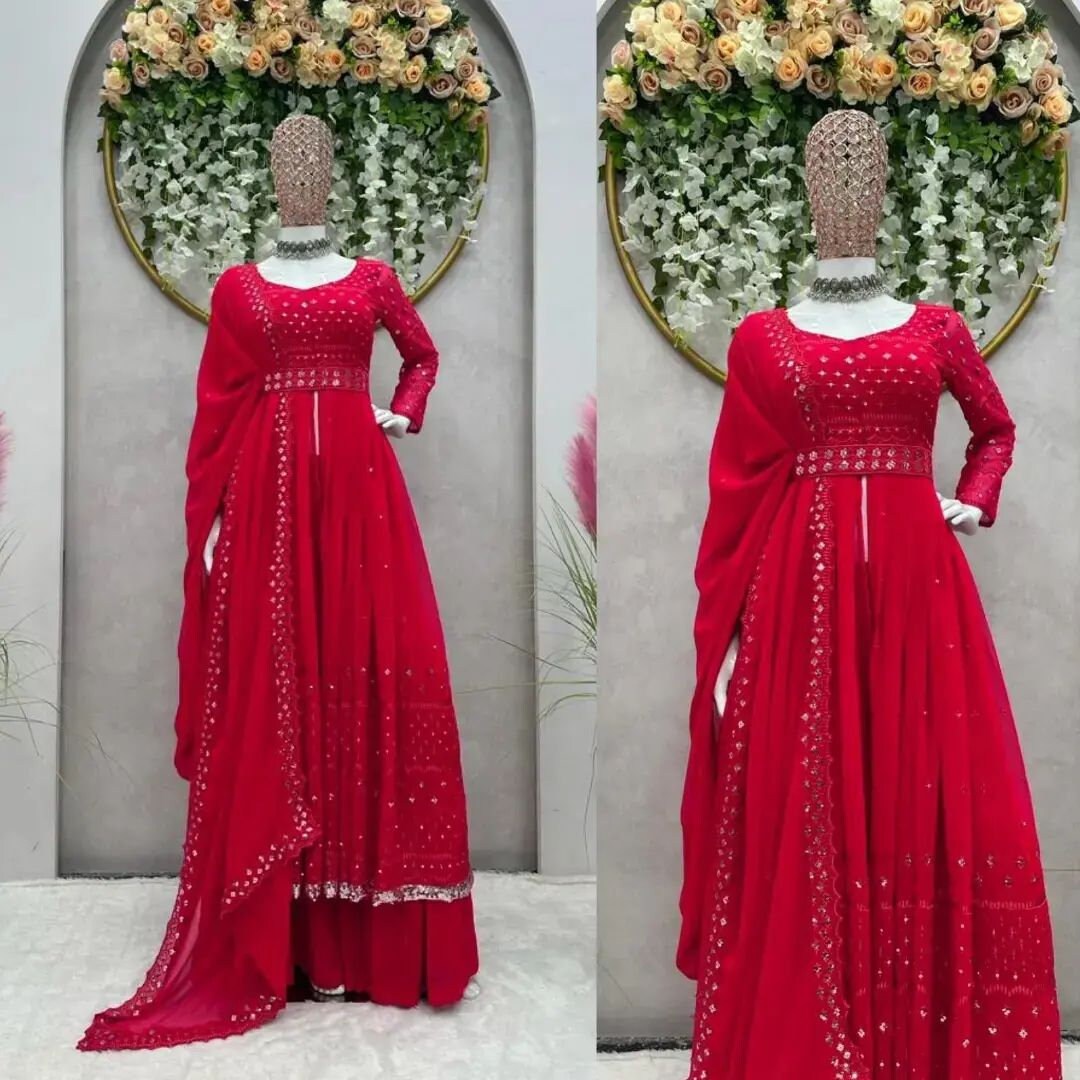 Red Colour Silk Gown Embellished With Sequins And Gota Patti Work | Kothari  Sons