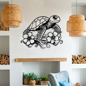 Ocean Wave Sea Turtle Sun Wall Art, Beach House Wall Decor, Nautical Metal Wall Decor, Coastal Wall Art, Wall Art Set, Sun Outdoor Wall Art