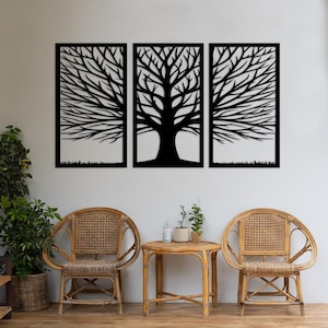 Metal Tree Wall Art, Tree of Life Wall Decor, Large Wall Art for Living Room, 3 Panel Wall Art, Large Framed Wall Art, Metal Wall Art Sets