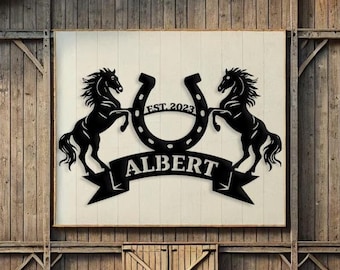 Custom Horse Ranch Sign, Personalized Horse Barn Sign, Personalized Gifts for Horse Lovers, Large Outdoor Wall Art, Horse Farm Name Sign