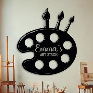 Custom Painter Metal Sign, Custom Art Studio Wall Art,  Custom Painter Palette Sign, Large Paint Brush Door Sign Best, Gifts for a Painter