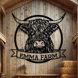 Custom Farmhouse Sign, Last Name Ranch Sign, Personalized Ranch Wall Art, Country Gift for Family, Highland Cow Name Sign, Custom Metal Sign