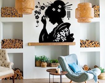 Japanese Geisha Metal Wall Decor, Japanese Girl Metal Wall Art, Bar Wall Sign, Japanese Wall Hanging, Gifts for Her, Geisha Sign