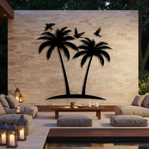 Tropical Palm Tree Metal Wall Art, Outdoor Coastal Wall Decor, Poolside Palm Sign for Beach House Wall Decor, Backyard Patio Decor