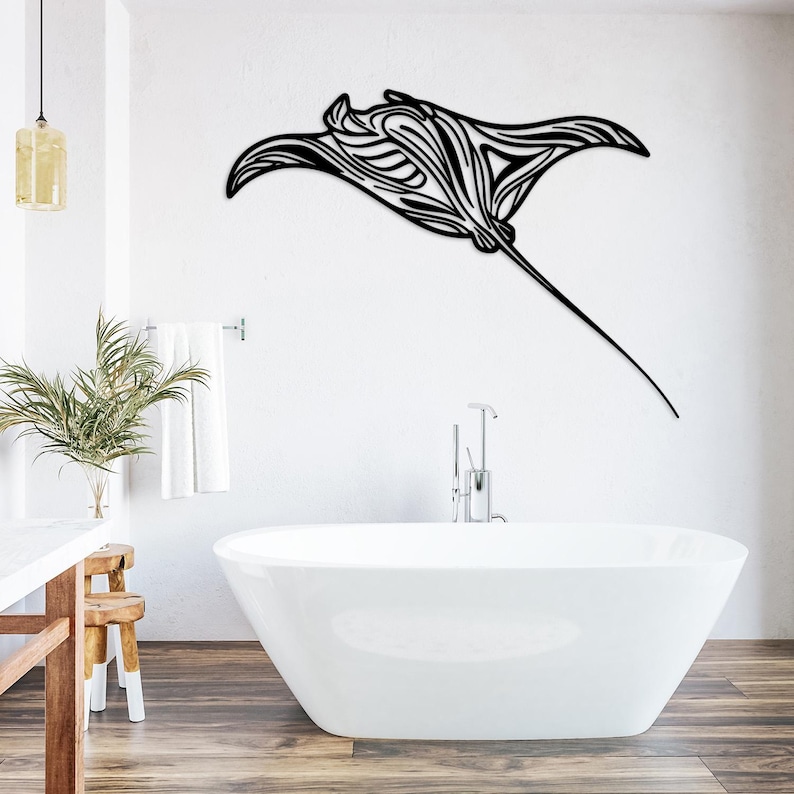 Giant Manta Ray Metal Wall Art, Ocean Wall Decor, Modern Bathroom Wall ...