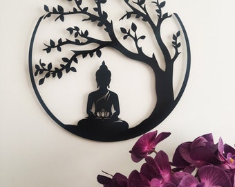 Tree of Life and Buddha Metal Wall Decor, Large Buddha Wall Art for Living Room, Tree of Life Wall Art, Oversized Buddha Decor for Yoga Room