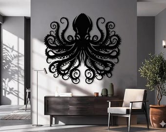 Arte mural de metal con monstruos marinos, decoración mural de metal con el Kraken, decoración para casas de playa, decoración náutica para baños, decoración gótica para baños, regalos náuticos