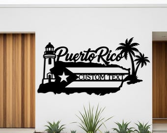 Puerto Rico Custom Metal Sign, Personalized Family Name Sign, Outdoor House Number Sign, Puerto Rico Map Entryway Decor, Puerto Rico Gifts