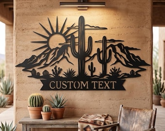 Personalized Desert Sign, Custom Metal Sign, Cactus Wall Art, Southwest Ranch Decor, Western Wall Decor, Country Home Sign, Ranch Owner Gift