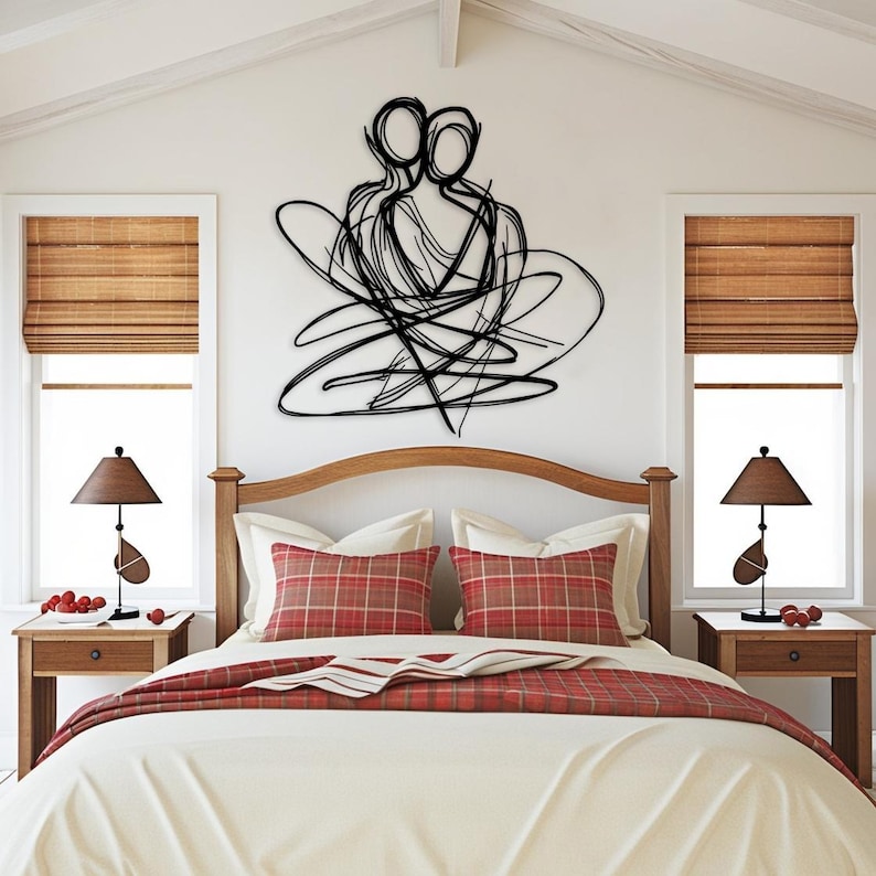 Couple Abstract Design Abstract Couple Metal Wall Art, Line Art Love Decor, Modern Bedroom ...