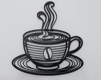 Kaffeetasse Metall Schild, Coffee Bar Metalldekor, Geschenke für Kaffee-Liebhaber, Line Art Kaffee Wanddekor, große Küchen Wandkunst, Coffee Shop Dekor