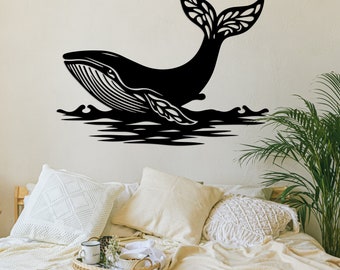 Extra Large Whale Metal Wall Art, Nautical Wall Decor, Blue Whale Wall Art, Modern Beach House Decor, Beach Bathroom Decor, Ocean Wall Art