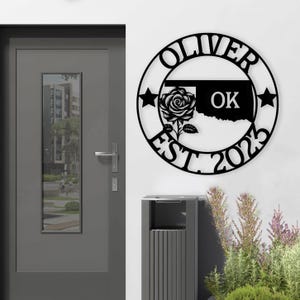 Oklahoma Custom Metal Sign, Rose Metal Wall Decor, OK State Sign, Oklahoma Welcome Sign, Outdoor Oklahoma Decor, Personalized Name Sign