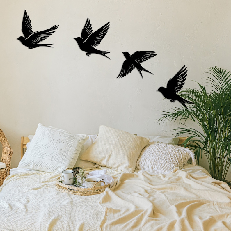 Flying Swallow Set Metal Wall Art, Metal Bird Wall Art, Barn Swallows