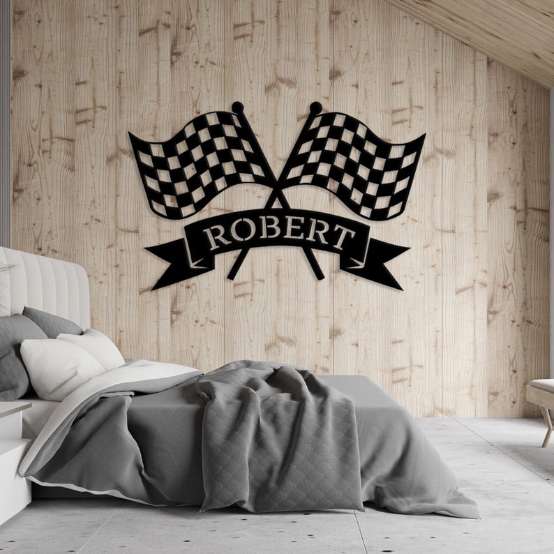 Personalized Checkered Flag Racing Sign, Custom Finish Flag Name Sign ...