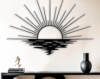 Large Sunrise Wall Art, Sunset Home Decor, Sun Metal Wall Decor for Living Room, Ocean Nautical Wall Decor, Modern Living Room Decor