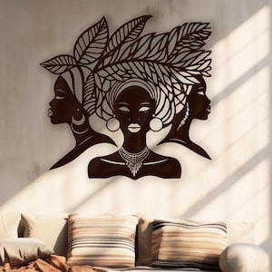 Majestic African Metal Wall Art, Modern African Wall Decor, African Women Living Room Wall Art, African American Traditional Home Decor