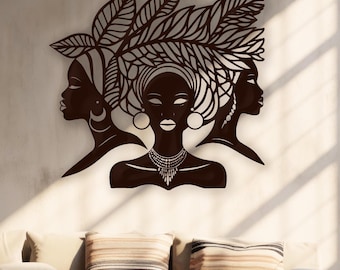 Majestic African Metal Wall Art, Modern African Wall Decor, African Women Living Room Wall Art, African American Traditional Home Decor