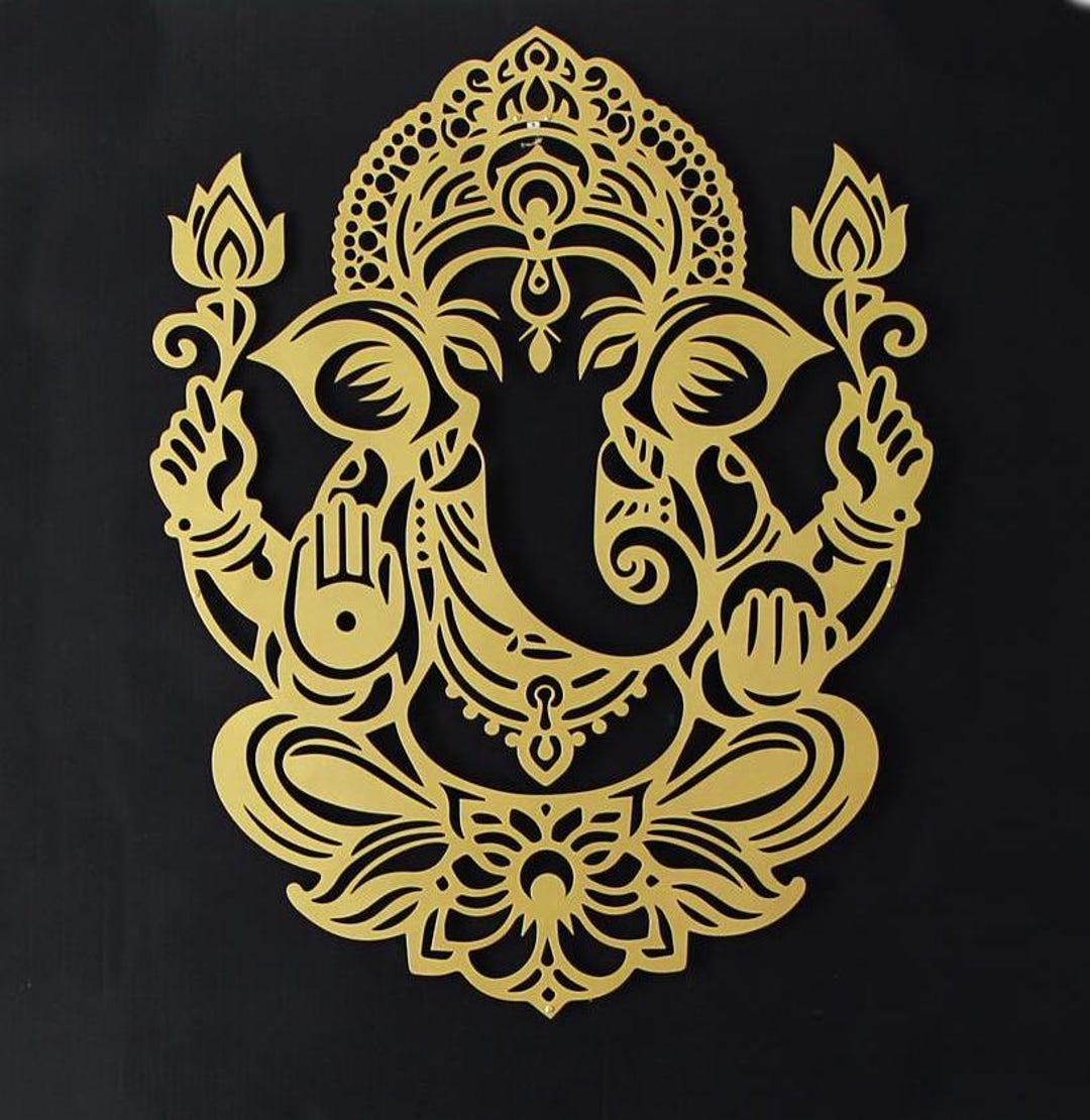 Gold Metal Ganesha Wall Decor, Ganesha Large Metal Wall Art, Modern ...