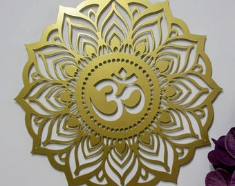 Om Mandala Metal Wall Art, Inspirational Wall Art, Yoga Room Decor, Modern Minimalist Room Decoration, Zen Wall Decor, Gold Mandala Decor