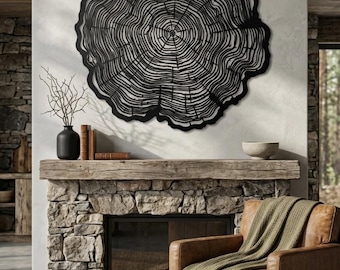 Tree Ring Metal Wall Art, Large Fireplace Decor, Rustic Cabin Decor, Farmhouse Living Room Wall Art, Mountain Lodge Decor, Lumberjack Gift