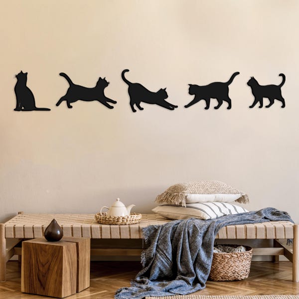 Funny Cat Wall Art Sets, Playful Metal Cat Decor, Pet Lover Gift Idea, Gifts for Cat Lovers, Cute Cat Room Metal Wall Decor
