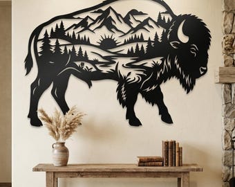 Wandbild aus Metall mit amerikanischem Bison, großes Bison-Schild, Dekoration für Ranchhäuser im Yellowstone-Nationalpark, Schild für Bauernhäuser mit Bison-Motiv, Dekoration für Hütten-Eingangsräume, Geschenke für Jäger