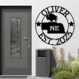 Nebraska Custom Metal Sign, Bison Metal Wall Decor, NE State Sign, Nebraska Welcome Sign, Outdoor Nebraska Decor, Personalized Name Sign