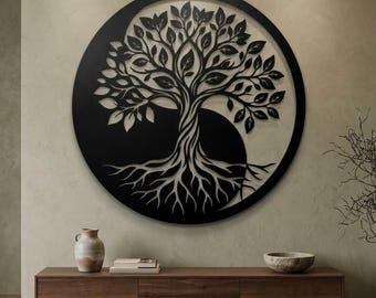 Metal Tree of Life Wall Art, Large Yin Yang Sign, Yoga Studio Decor, Above Console Decor, Zen Home Decor, Nature Lover Gift, Boho Decor
