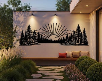 Berglandschaft Metallwanddekor, Wohnzimmer über Couchdekor, Naturlandschaftsdekor, horizontales großes Wanddekor, Kamin-Wandkunst