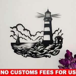 Metal Lighthouse Decor, Nautical Metal Wall Art, Outdoor Beach House Decor, Lighthouse Bathroom Decor, Lighthouse Wall Decor