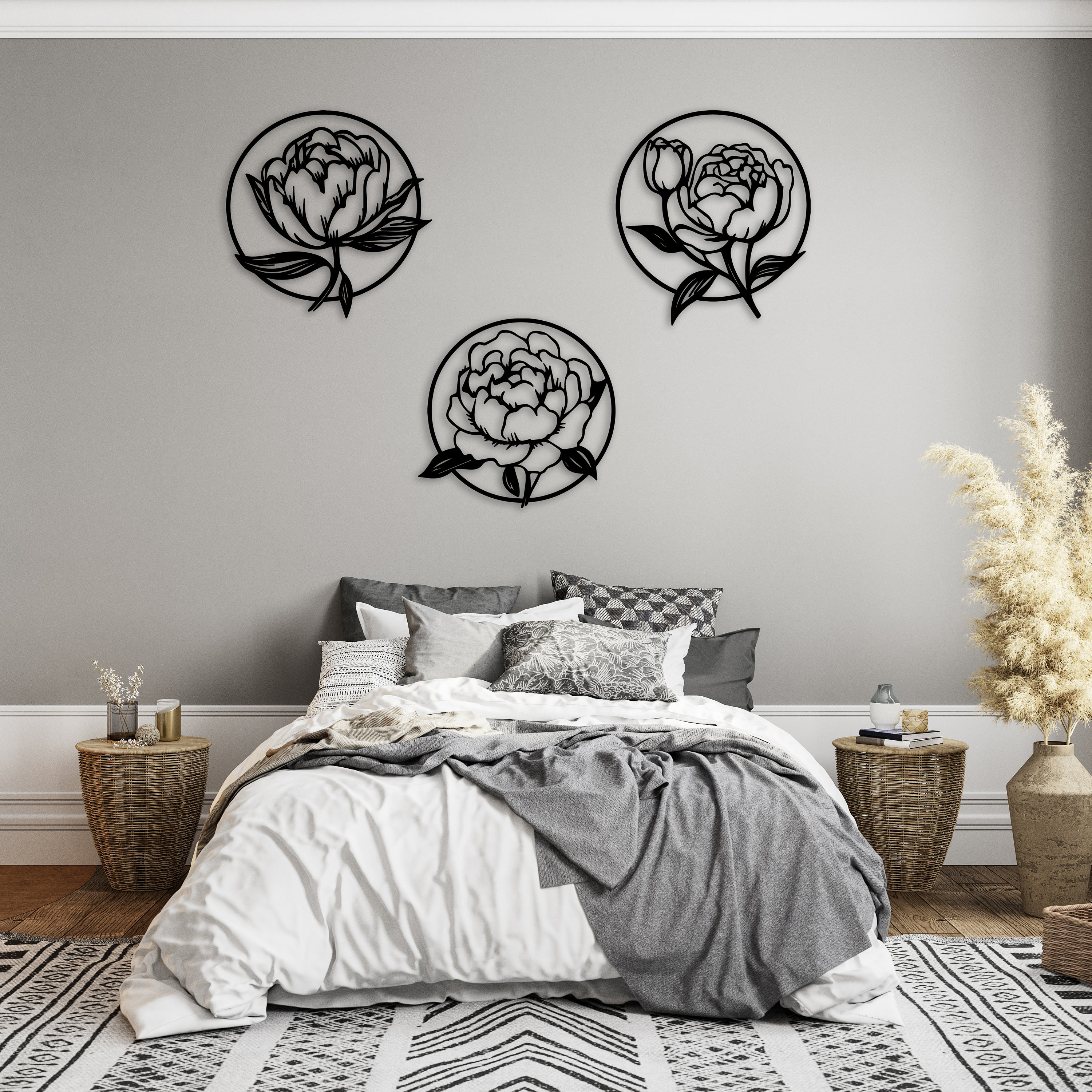 Metal Peony Wall Art, Flowers Set Metal Wall Decor, 3d Flower Wall ...