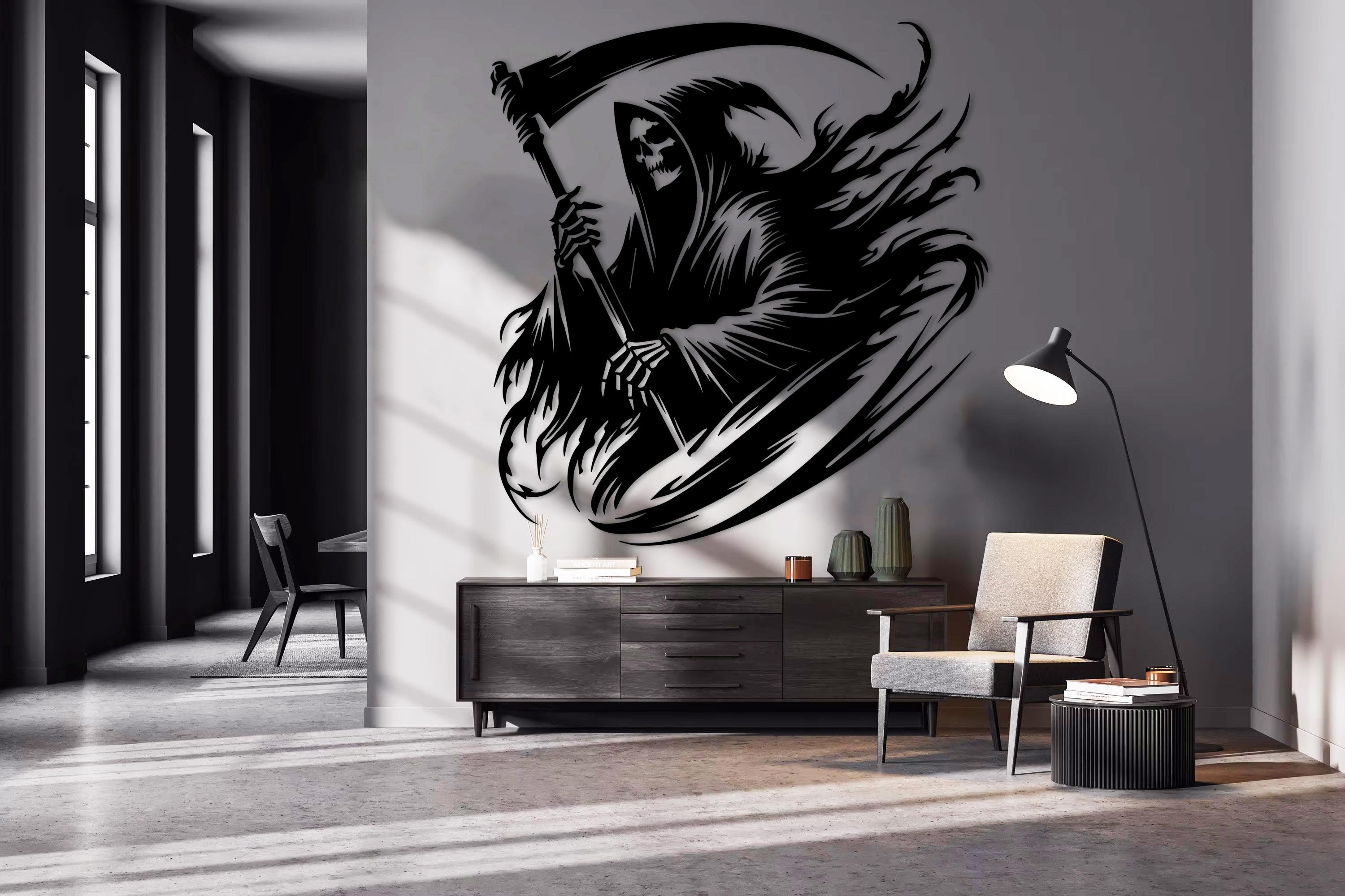 Halloween Grim Reaper Metal Wall Art – Gothic Skull & Scythe Decor, Waterproof Outdoor/Indoor Halloween Decoration