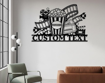 Custom Metal Cinema Sign, Personalized Movie Night Wall Decor, Home Cinema Room Decor, Film Lover Gifts for Him, Personalized Cinema Sign
